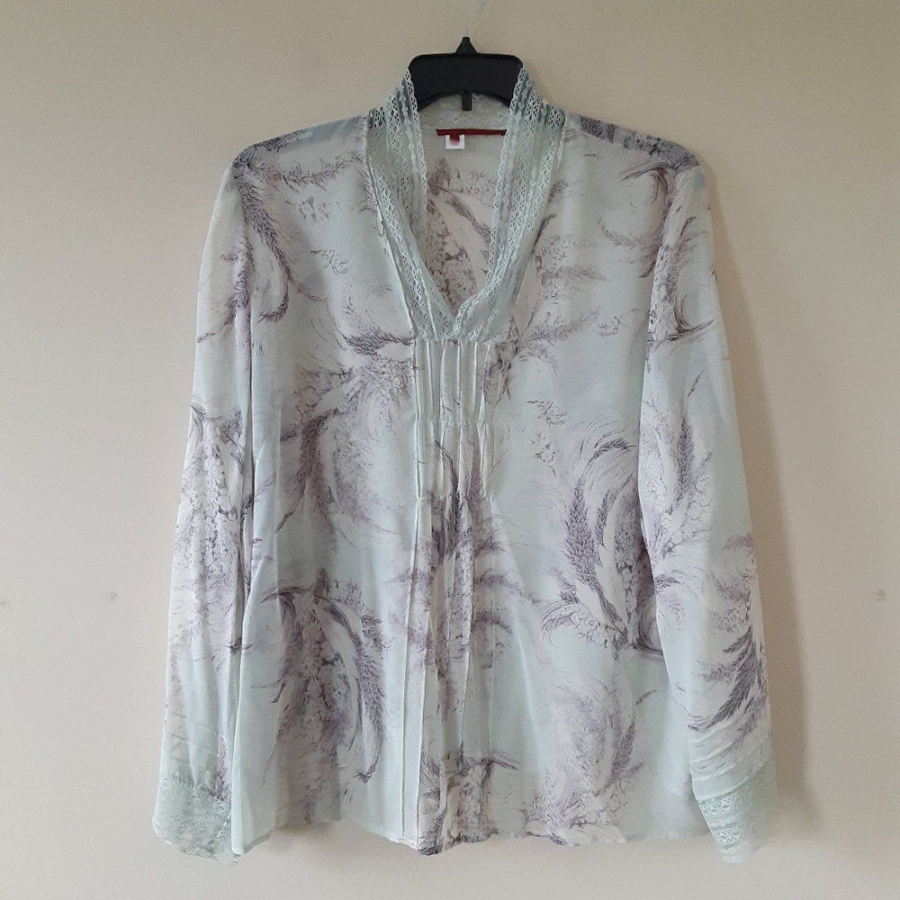 tapemeasure 2X Silk Sheer Office Dressy Blouse
